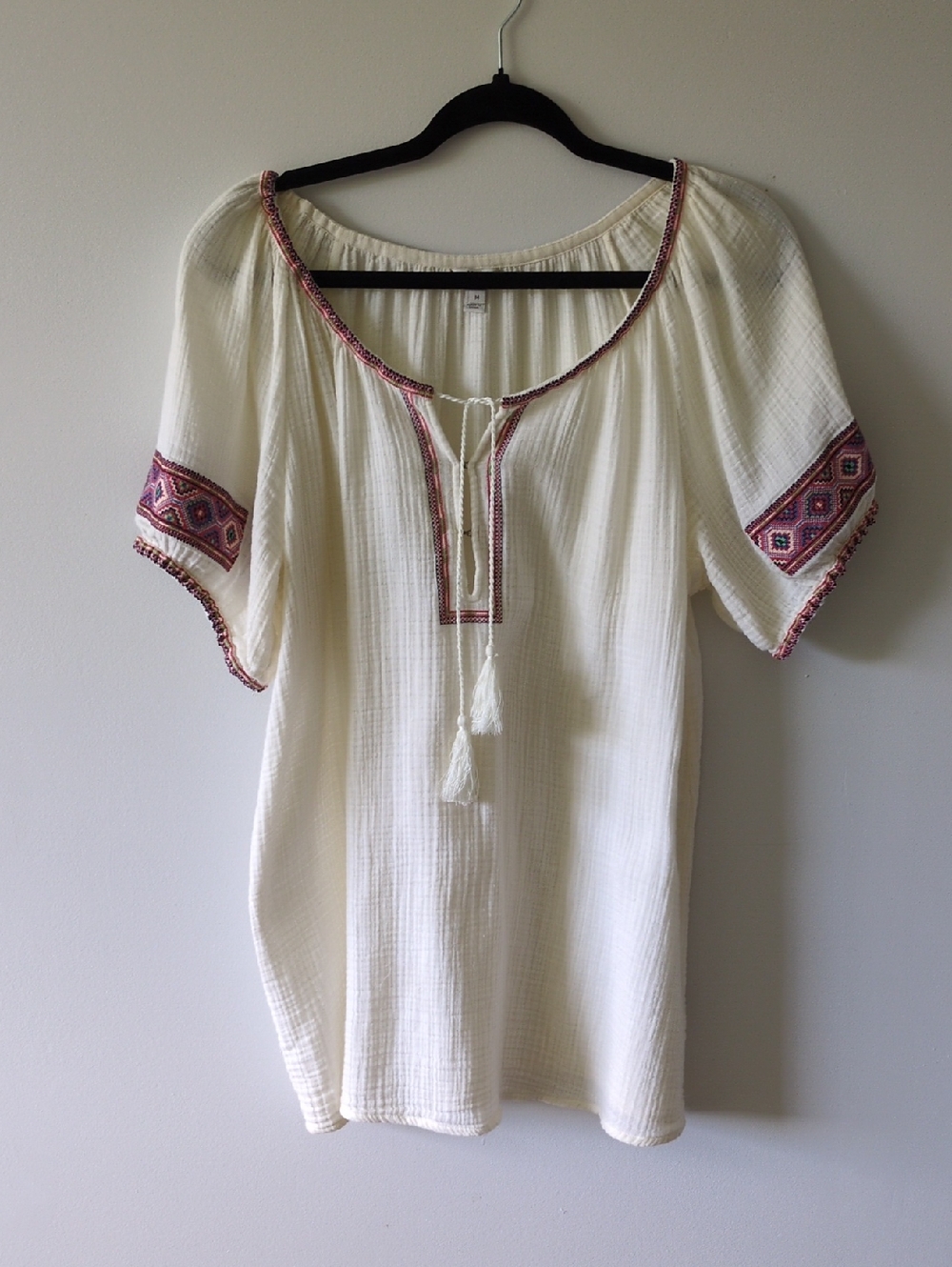 J. Crew Cream Embroidered Peasant Tunic